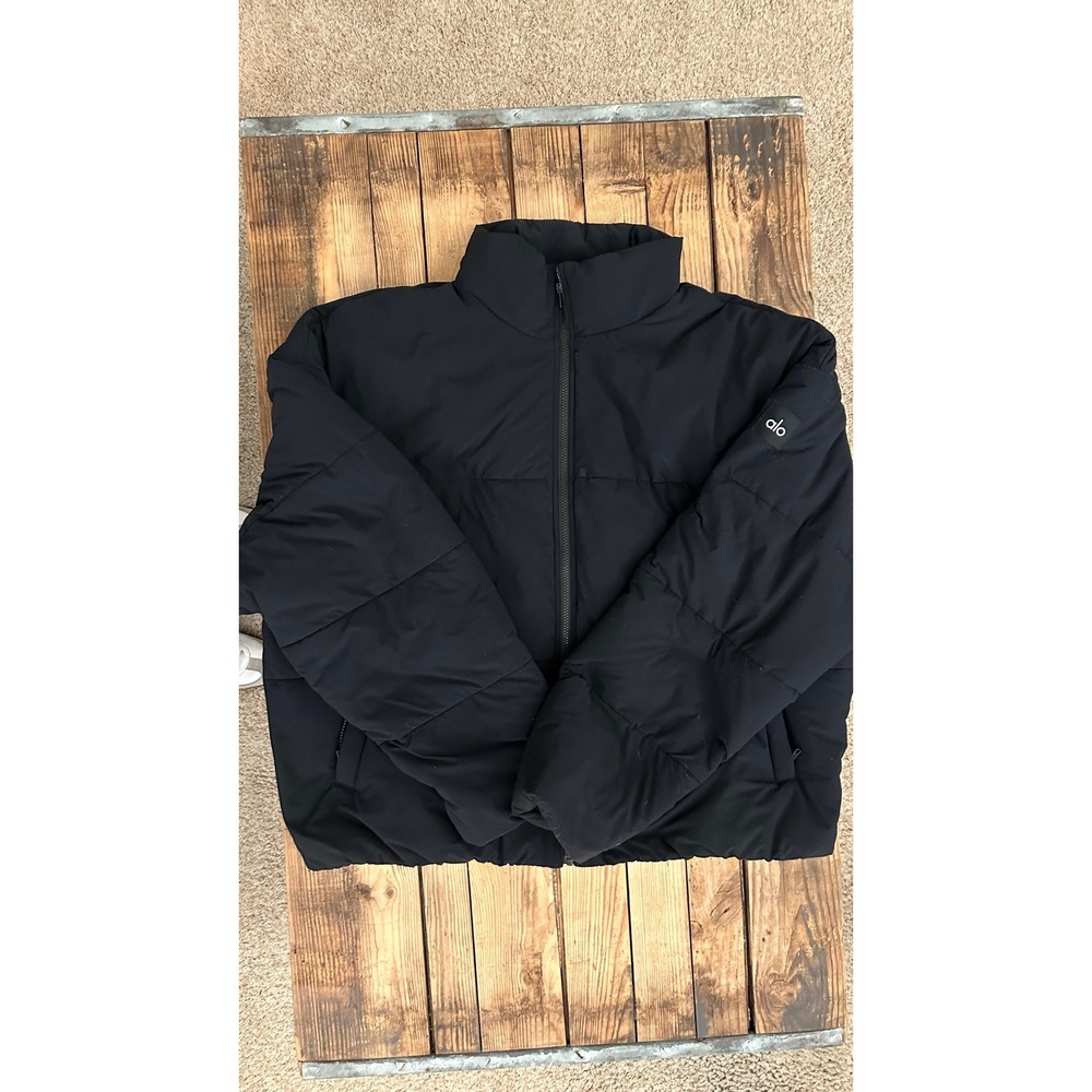 Alo Yoga Mens Gold Rush Puffer Jacket Black XXL Full Zip Stand Collar Outerwear